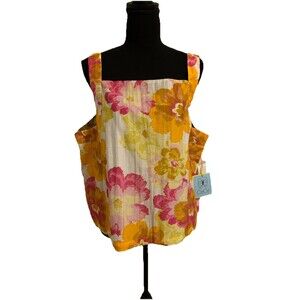 CeCe Womens Size XL Top Square Neck Lined Front Semi Sheer Back Cottagecore NWT